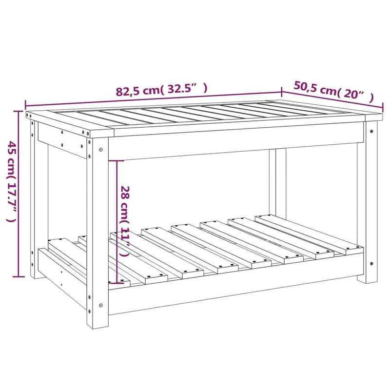 vidaXL fehér tömör fenyőfa kerti asztal 82,5x50,5x45 cm
