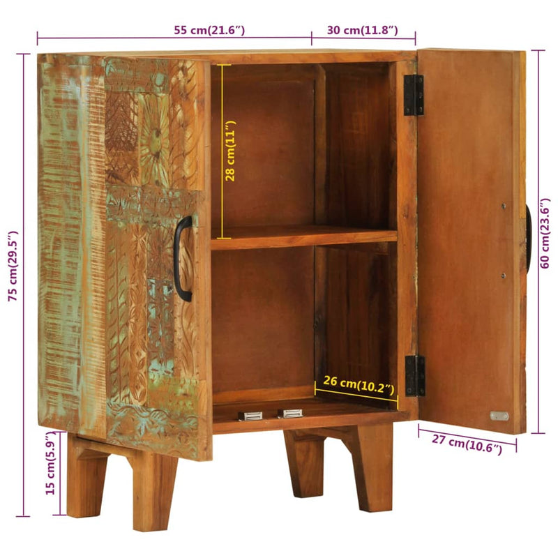 vidaXL kézzel faragott tömör újrahasznosított fa komód 55x30x75 cm