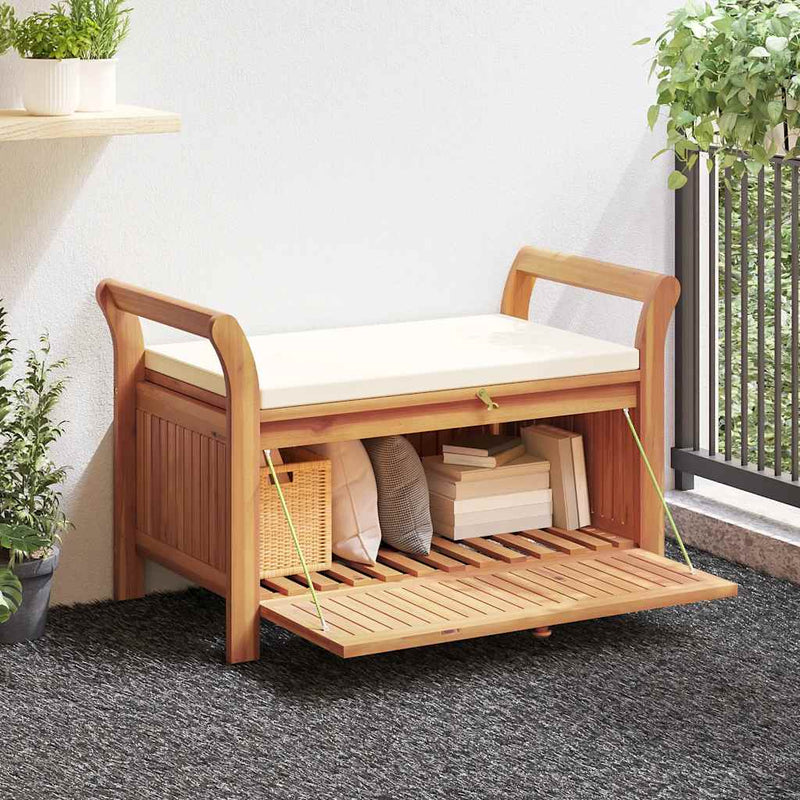 vidaXL tömör akácfa kerti tárolópad párnával 91 cm