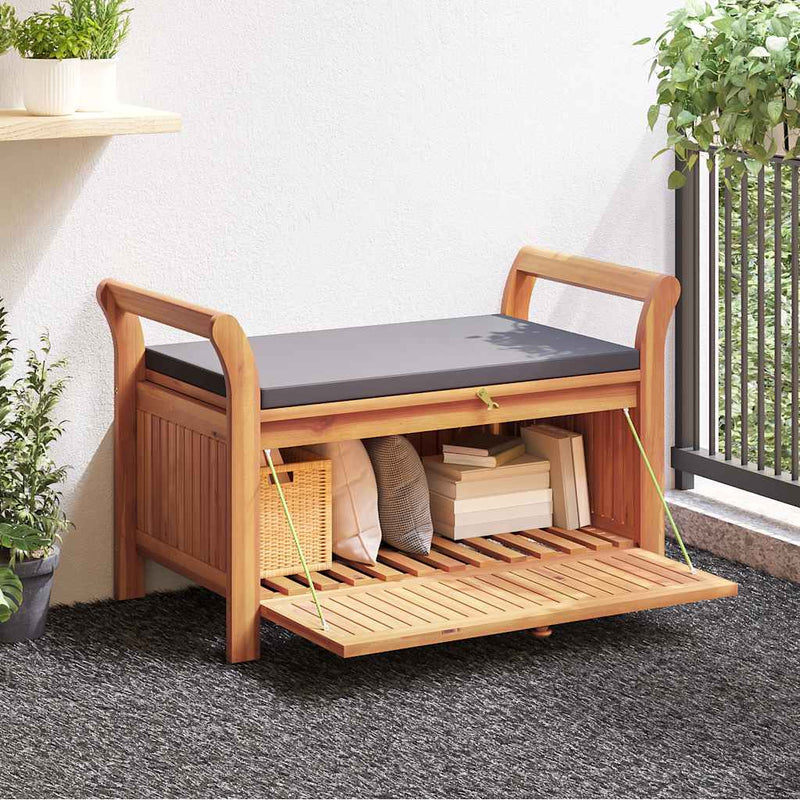 vidaXL tömör akácfa kerti tárolópad párnával 91 cm