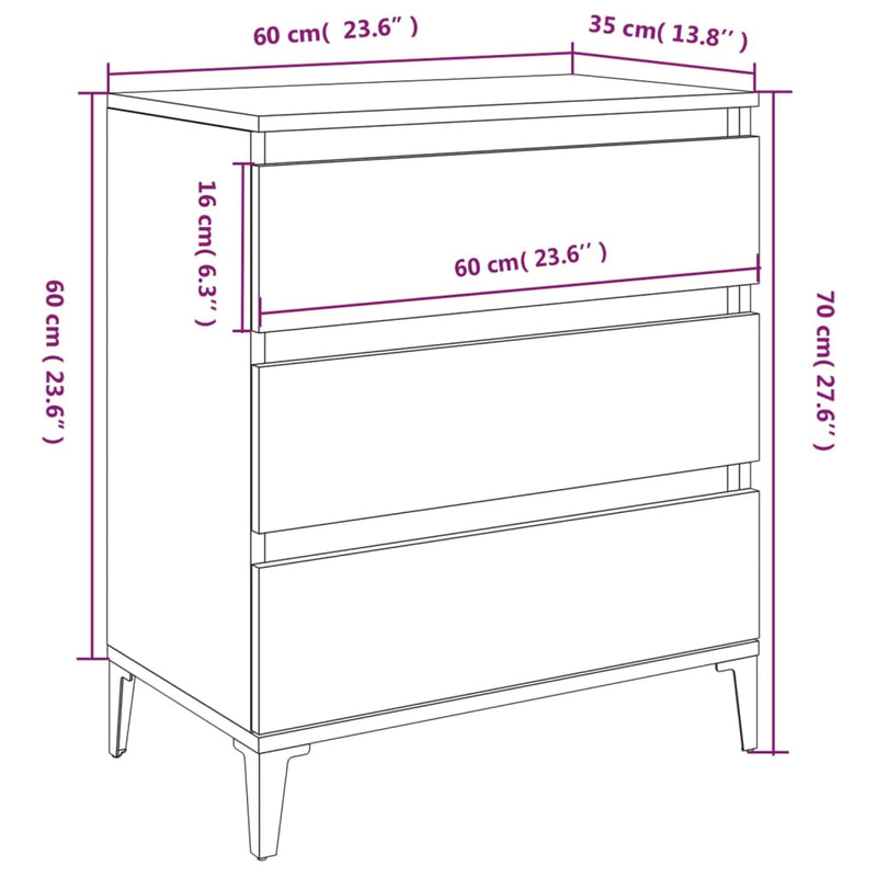 vidaXL betonszürke szerelt fa tálalószekrény 60 x 35 x 70 cm