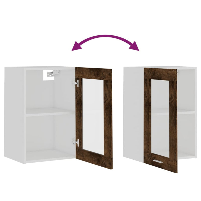 vidaXL “Lyon” füstös tölgy színű szerelt fa fali üvegszekrény