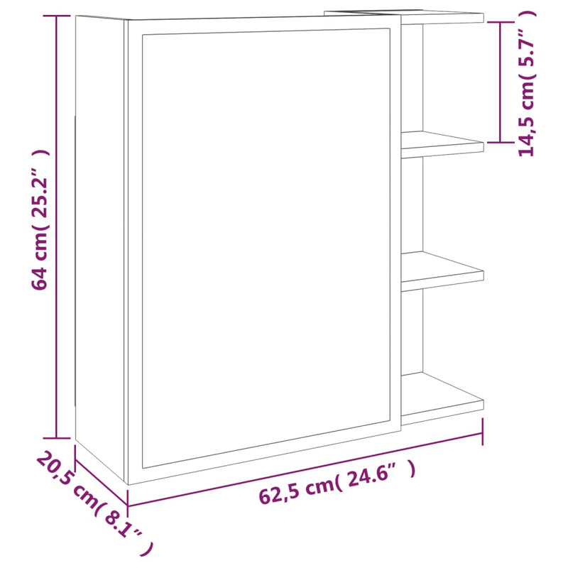 vidaXL füstös tölgy színű szerelt fa tükrös szekrény 62,5x20,5x64 cm