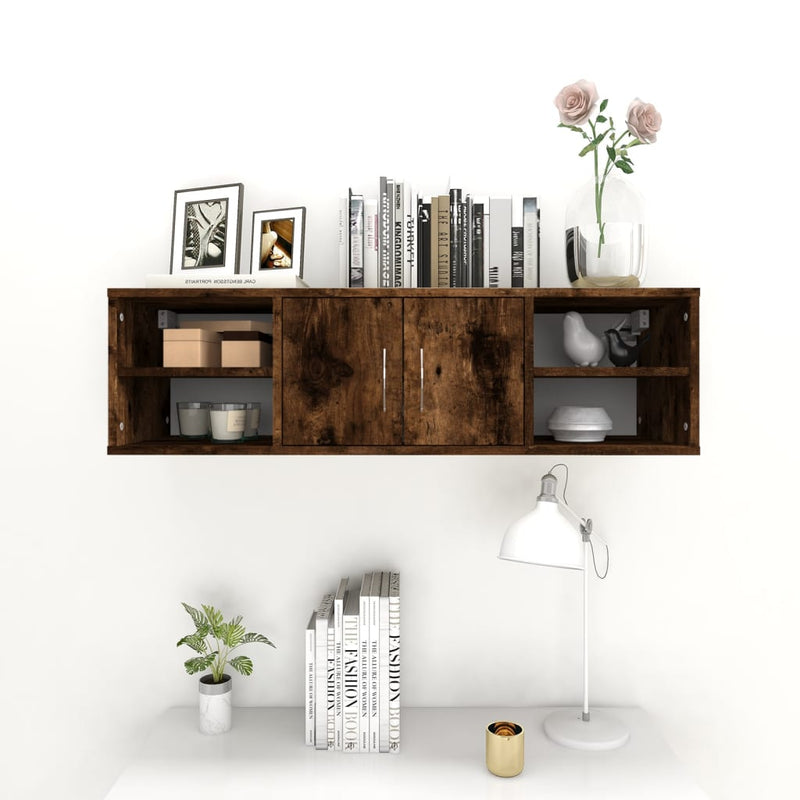 vidaXL füstös tölgy színű szerelt fa fali polc 102x30x29 cm