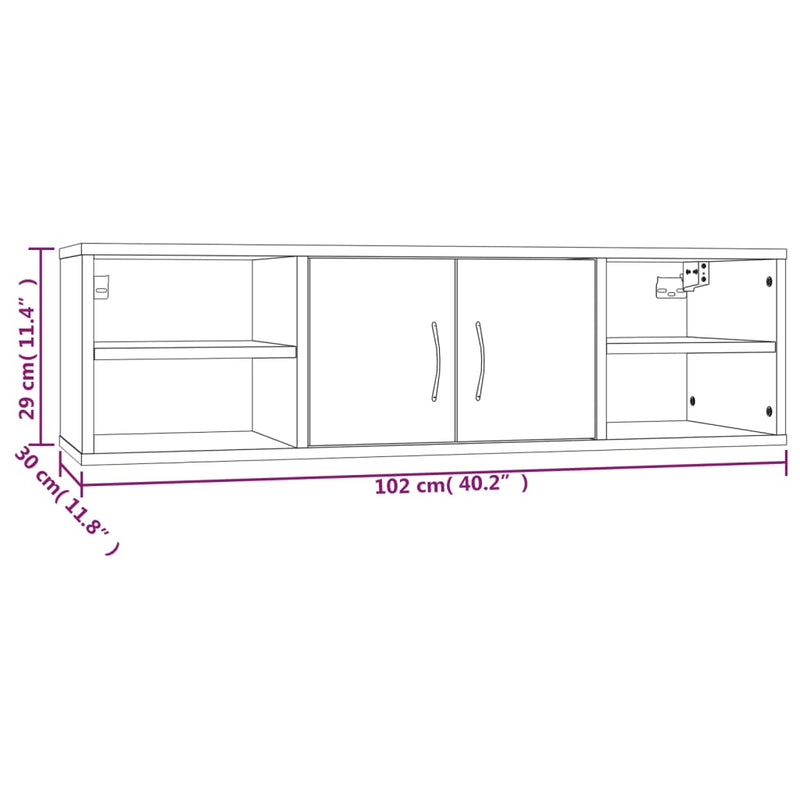 vidaXL szürke sonoma színű szerelt fa fali polc 102 x 30 x 29 cm
