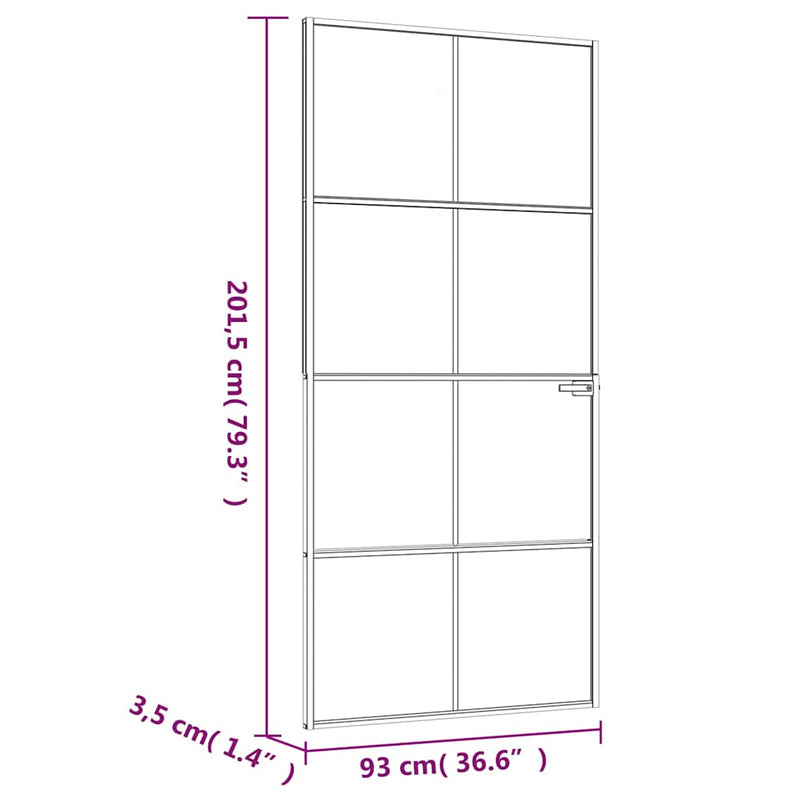 vidaXL fekete edzett üveg és alumínium vékony beltéri ajtó 93x201,5 cm