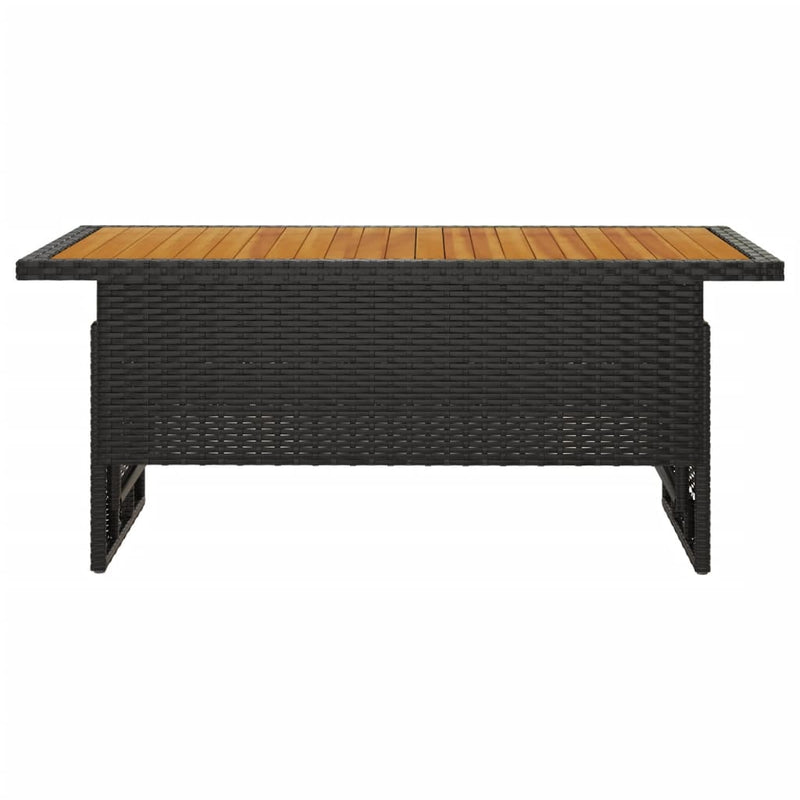 vidaXL fekete tömör akácfa és polirattan kerti asztal 100x50x43/63 cm