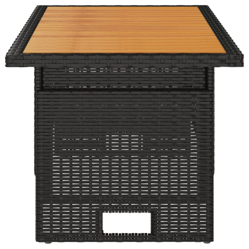 vidaXL fekete tömör akácfa és polirattan kerti asztal 100x50x43/63 cm
