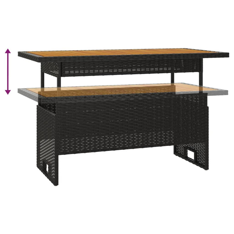 vidaXL fekete tömör akácfa és polirattan kerti asztal 100x50x43/63 cm