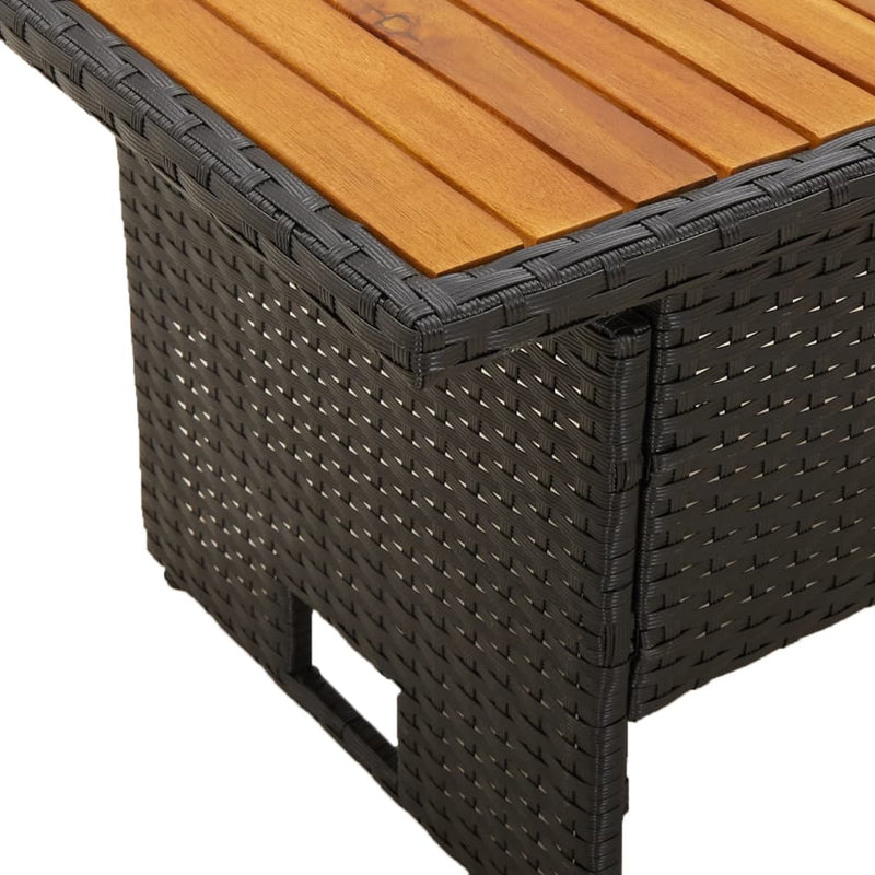 vidaXL fekete tömör akácfa és polirattan kerti asztal 100x50x43/63 cm