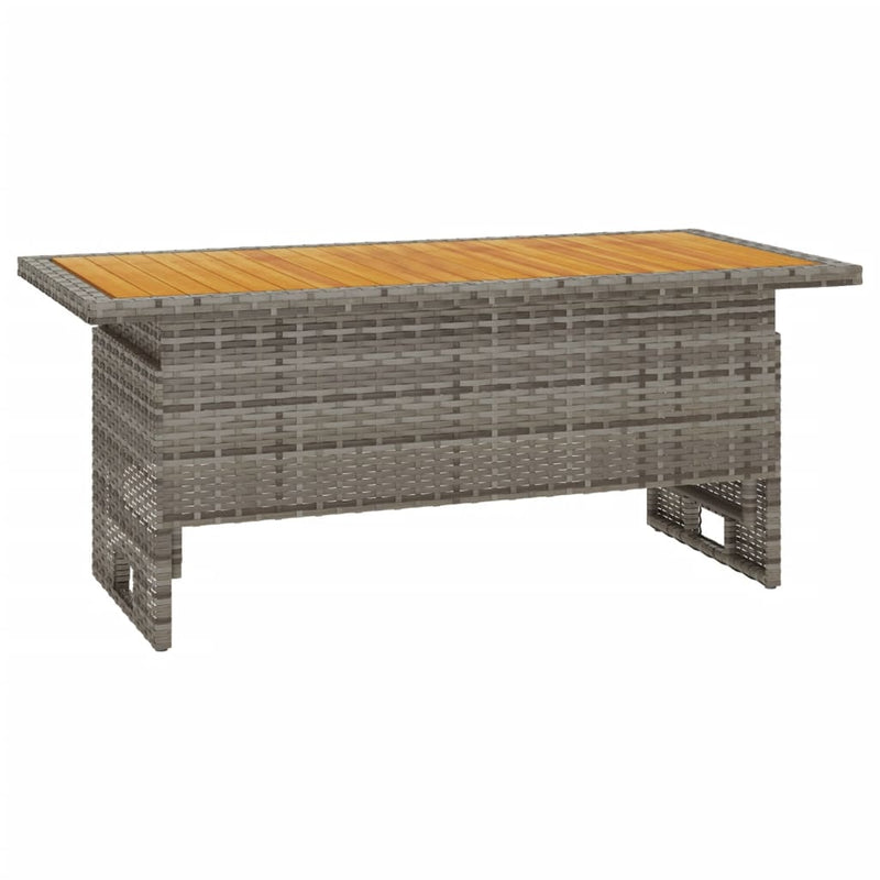 vidaXL szürke tömör akácfa és polirattan kerti asztal 100x50x43/63 cm