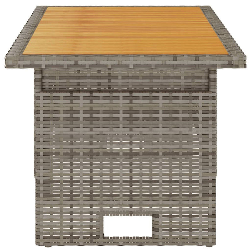 vidaXL szürke tömör akácfa és polirattan kerti asztal 100x50x43/63 cm