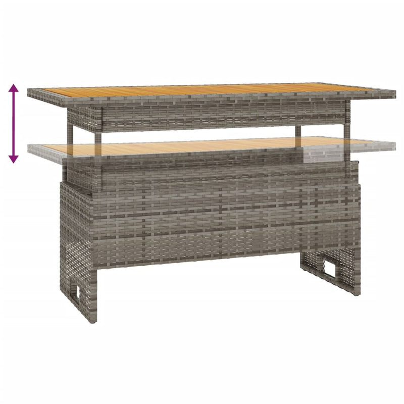 vidaXL szürke tömör akácfa és polirattan kerti asztal 100x50x43/63 cm