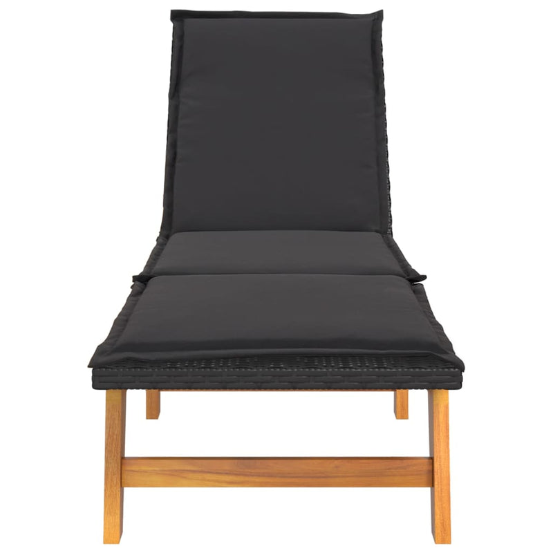 vidaXL polyrattan és tömör akácfa napágy párnával