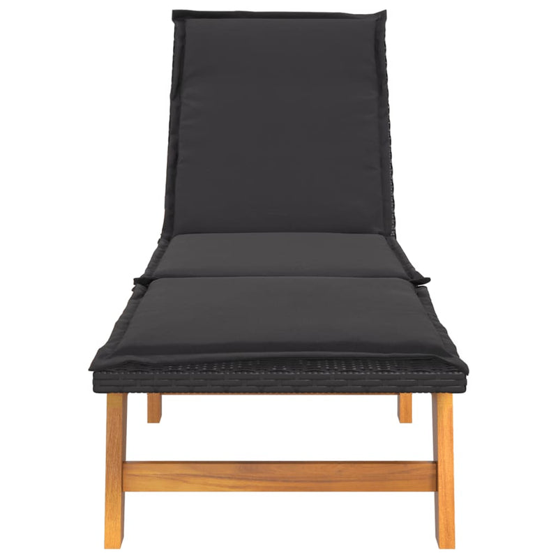 vidaXL 2 db polyrattan és tömör akácfa napozóágy párnával