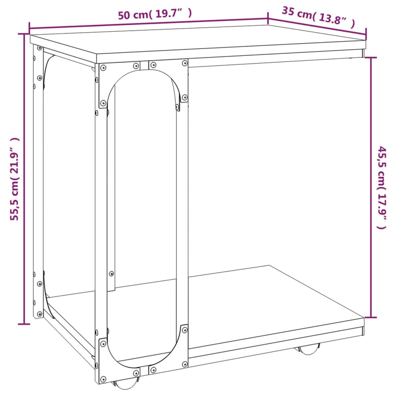 vidaXL sonoma tölgy szerelt fa kisasztal kerekekkel 50 x 35 x 55,5 cm