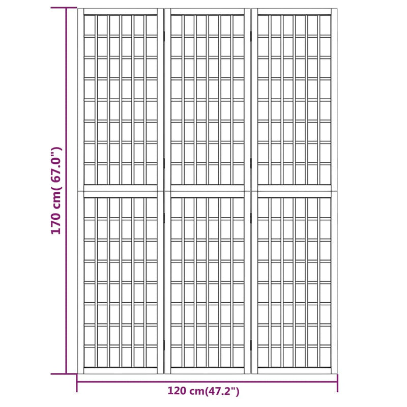vidaXL 3 paneles fekete japán stílusú összecsukható paraván 120x170 cm