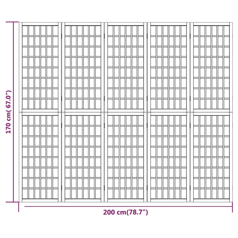 vidaXL 5-paneles japán stílusú összecsukható paraván 200 x 170 cm