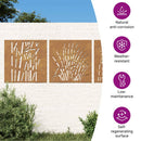 vidaXL 3 db fűmintás corten acél kerti faldísz 55 x 55 cm
