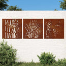 vidaXL 3 db fűmintás corten acél kerti faldísz 55 x 55 cm