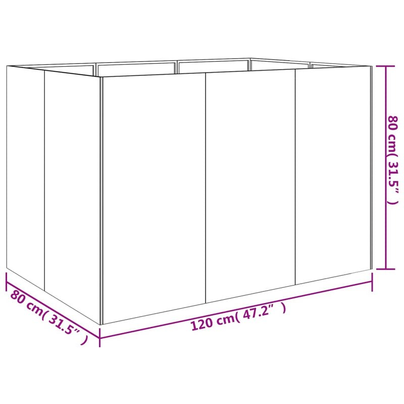 vidaXL corten acél kerti magaságyás 120x80x80 cm