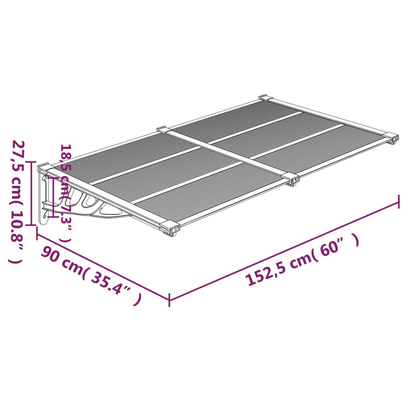 vidaXL fekete és átlátszó polikarbonát ajtóelőtető 152,5 x 90 cm