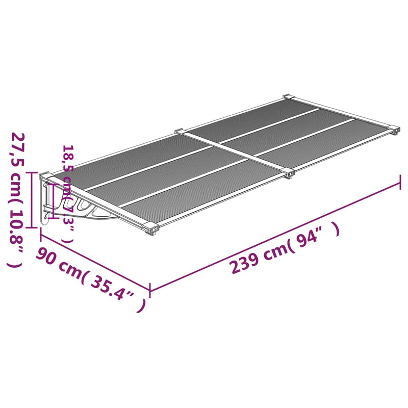 vidaXL fekete és átlátszó polikarbonát ajtóelőtető 239 x 90 cm