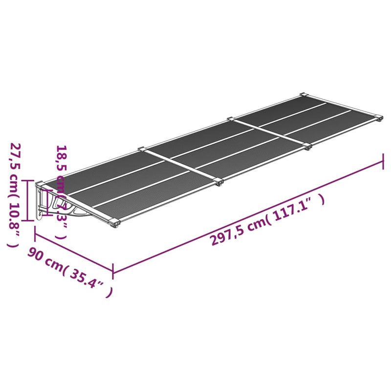 vidaXL fekete és átlátszó polikarbonát ajtóelőtető 297,5 x 90 cm