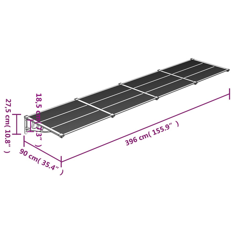 vidaXL fekete és átlátszó polikarbonát ajtóelőtető 396 x 90 cm