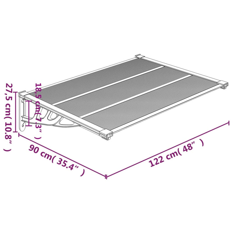 vidaXL szürke és átlátszó polikarbonát ajtóelőtető 122 x 90 cm