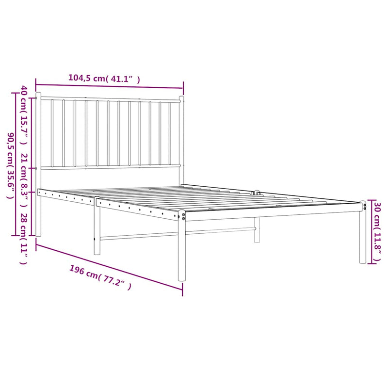vidaXL fekete fém ágykeret fejtámlával 100 x 190 cm