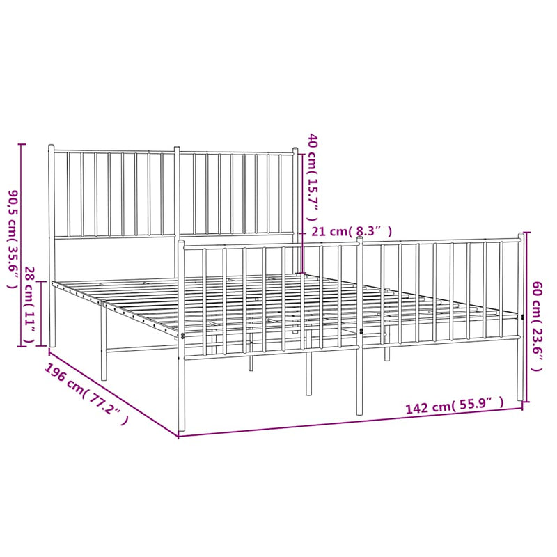 vidaXL fekete fém ágykeret fej- és lábtámlával 135 x 190 cm