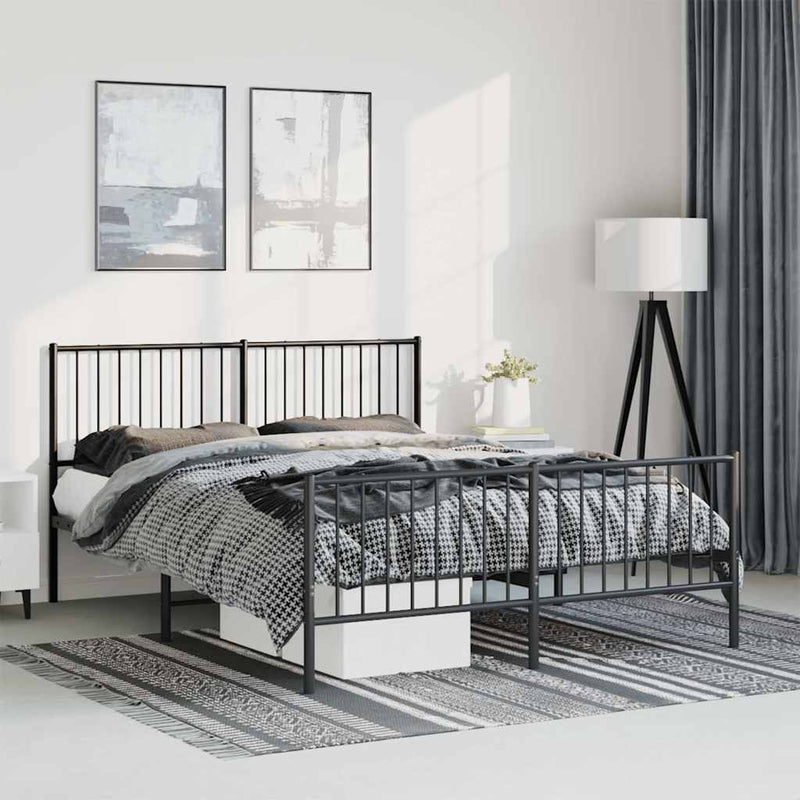 vidaXL fekete fém ágykeret fej- és lábtámlával 135 x 190 cm