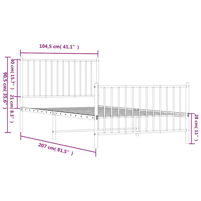 vidaXL fehér fém ágykeret fej- és lábtámlával 100x200 cm