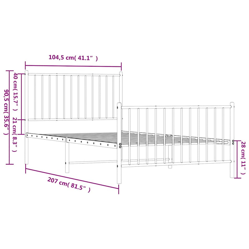 vidaXL fehér fém ágykeret fej- és lábtámlával 100x200 cm
