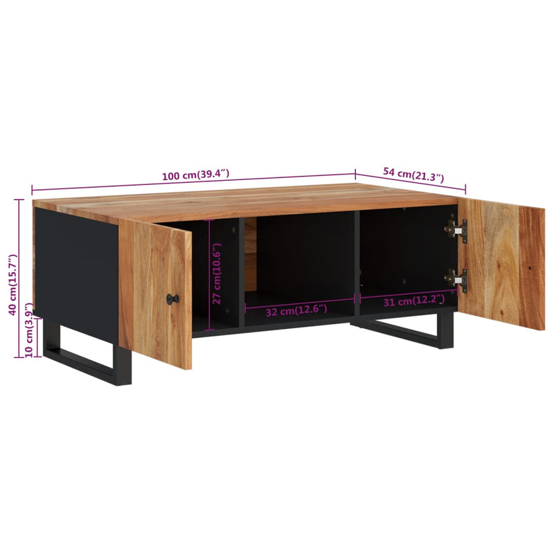 vidaXL tömör akácfa és szerelt fa dohányzóasztal 100 x 54 x 40 cm