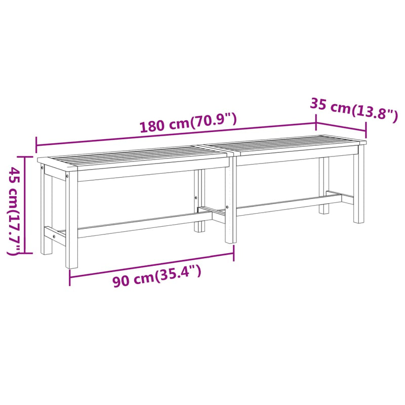 vidaXL tömör akácfa kerti pad 180 x 35 x 45 cm