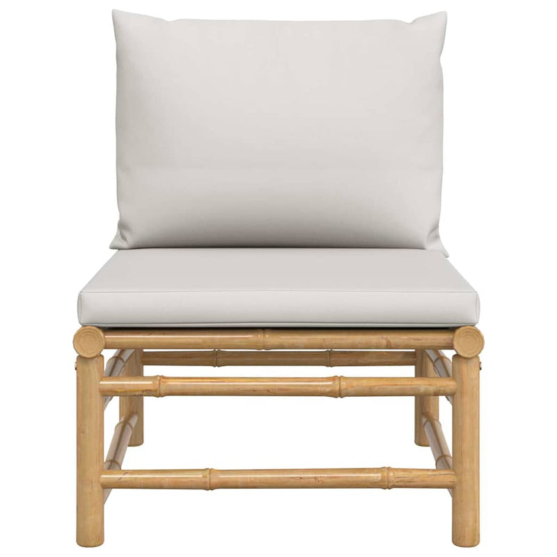 vidaXL bambusz kerti középső kanapé világosszürke párnákkal