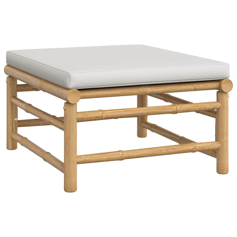 vidaXL bambusz kerti lábtartó világosszürke párnával