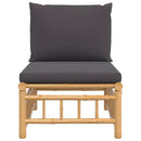 vidaXL bambusz kerti középső kanapé sötétszürke párnákkal