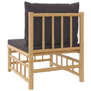 vidaXL bambusz kerti középső kanapé sötétszürke párnákkal