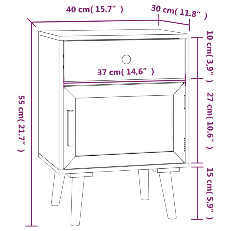 vidaXL 2 db fekete szerelt fa éjjeliszekrény 40x30x55 cm