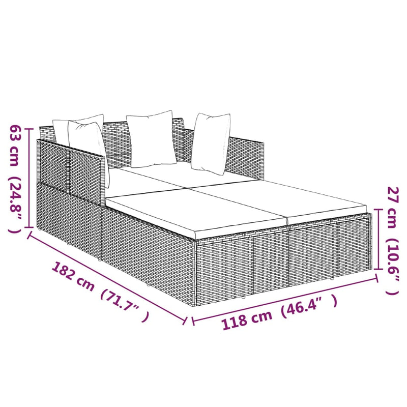 vidaXL szürke polyrattan napozóágy párnával 182 x 118 x 63 cm