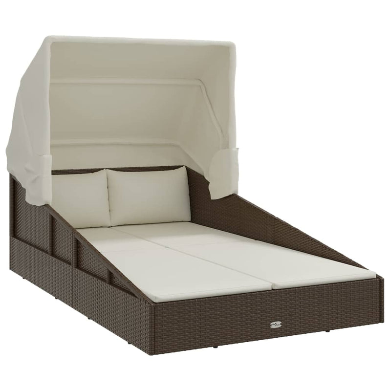 vidaXL barna polyrattan napozóágy összecsukható tetővel 200x114x128 cm