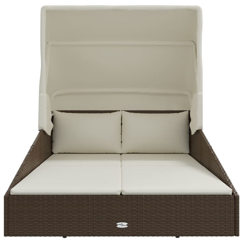 vidaXL barna polyrattan napozóágy összecsukható tetővel 200x114x128 cm