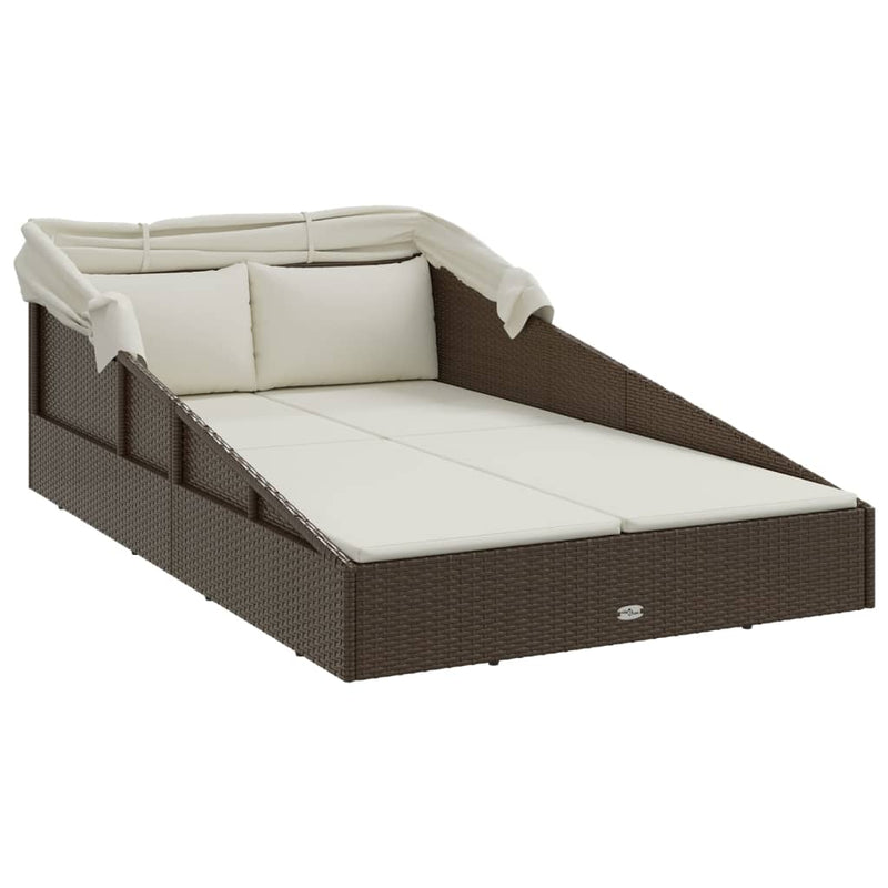 vidaXL barna polyrattan napozóágy összecsukható tetővel 200x114x128 cm