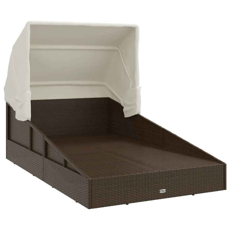 vidaXL barna polyrattan napozóágy összecsukható tetővel 200x114x128 cm