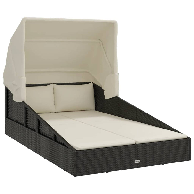 vidaXL fekete polyrattan napágy összecsukható tetővel 200x114x128 cm