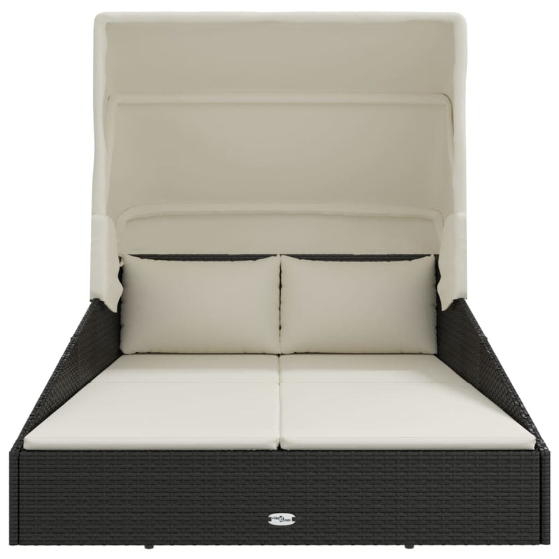 vidaXL fekete polyrattan napágy összecsukható tetővel 200x114x128 cm