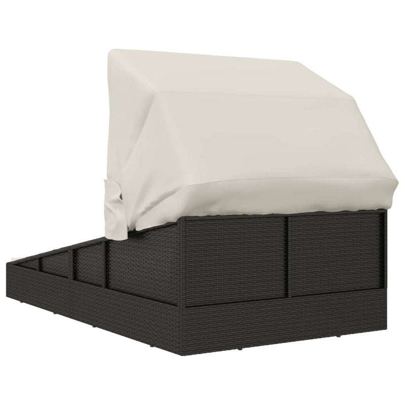 vidaXL fekete polyrattan napágy összecsukható tetővel 200x114x128 cm